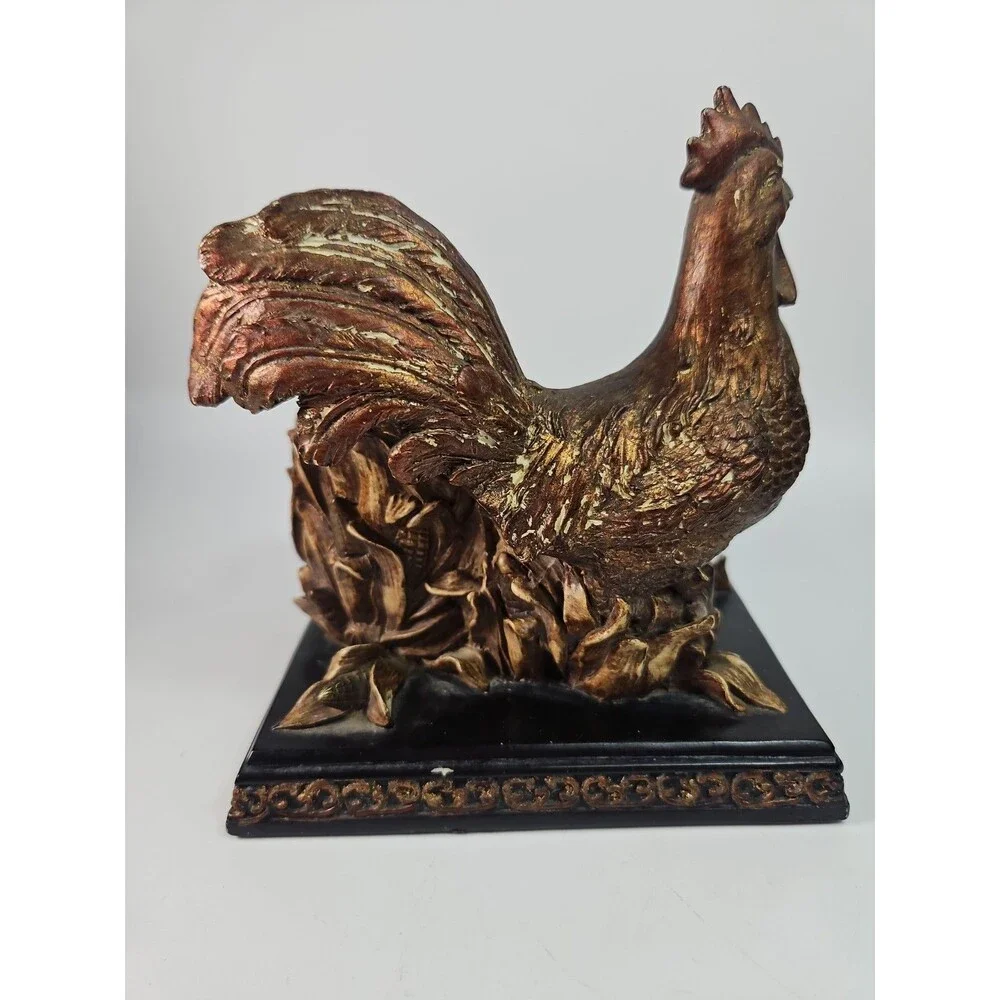 Vintage Heavy Resin Bronze Color Rooster Toothpick Holder Black Farmhouse Rustic